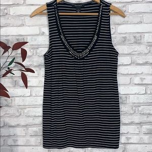 WHBM Black & White Sleeveless / Beaded Neck Top